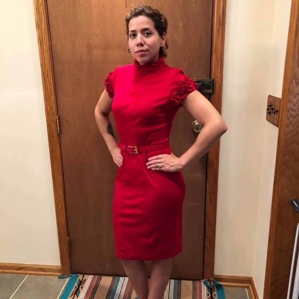 Red dress with belt
